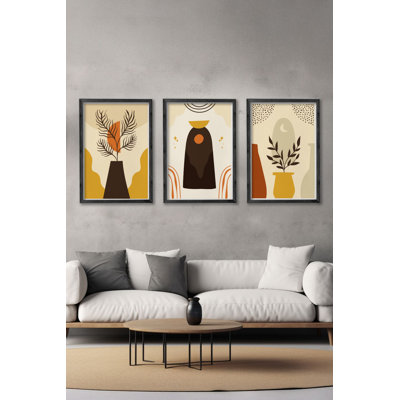 Ensemble de 3 panneaux décoratifs élégants en bois aggloméré, cadre en bois massif, 13,4 x 19,3 x 0,6 pouces | Œuvre d'art 100% MDF avec impression numérique | Parfait pour le salon, la chambre à coucher et le bureau, design élégant et moderne