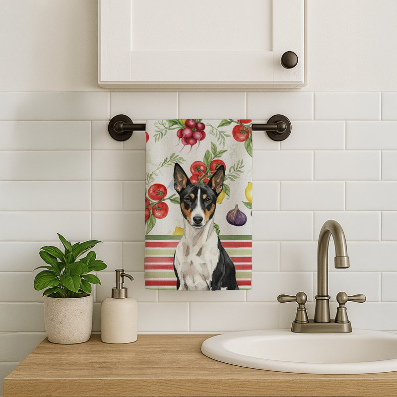 Black and White Basenji Vegetables Kitchen Towel, Black/White Basenji