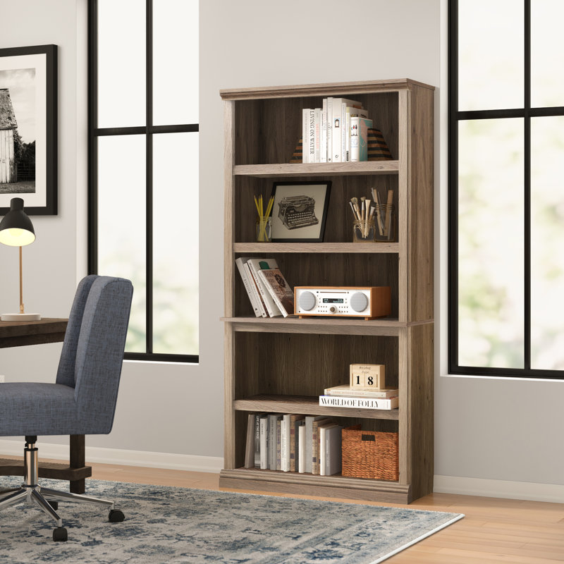 Alexsia Standard Bookcase, Salt Oak, 35-1/4”W x 13-1/4”D x 69-3/4”H 