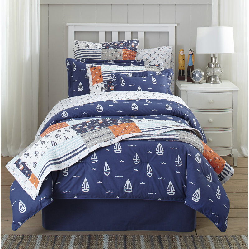 Away at Sea Blue and White Cotton Queen Duvet Set