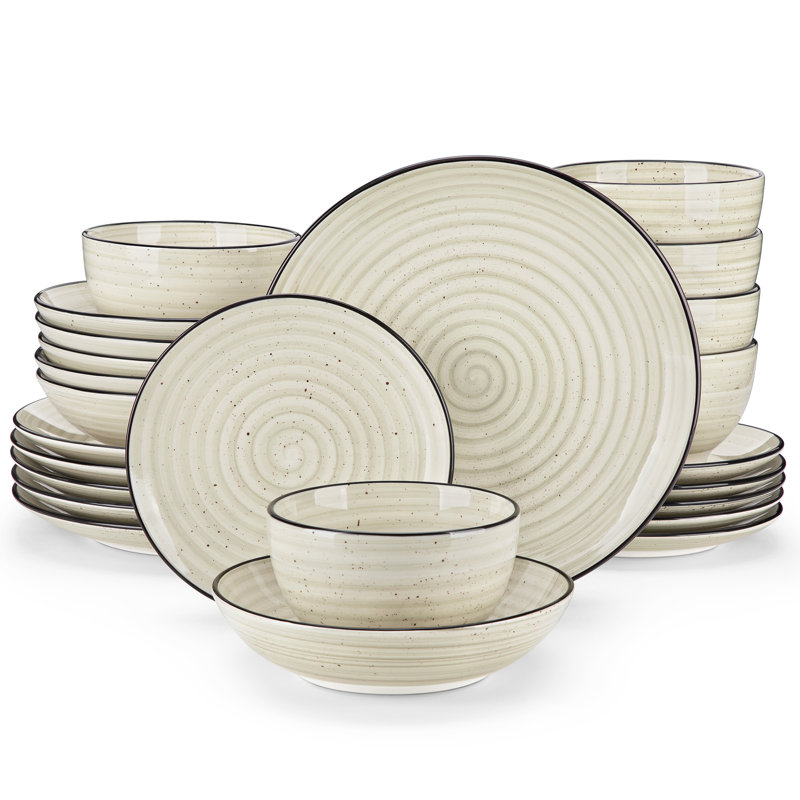 Whittier 24 Piece Stoneware Dinnerware Set - Service for 6, Beige