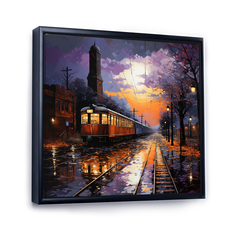 Train Industrial Elegance Pointillism I - Transportation Canvas Prints, Cadre flottant noir, H 16 po x l 16 po x P 1 po