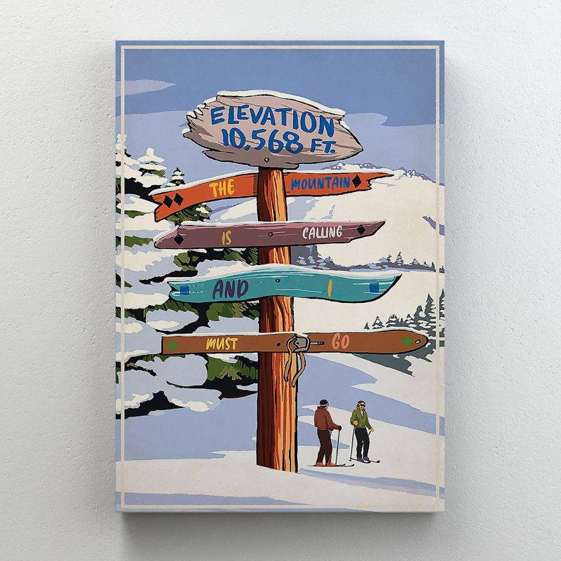 «Men Skiing - The Mountain Is Calling And I Must Go», reproduction d'art graphique sur toile tendue 1 pièce