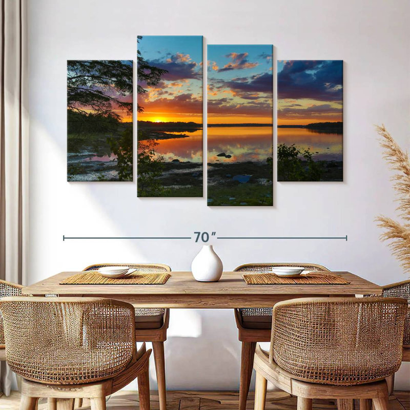 Coucher de soleil doré à Alvord Bar Harbor, H 42 po x l 68 po