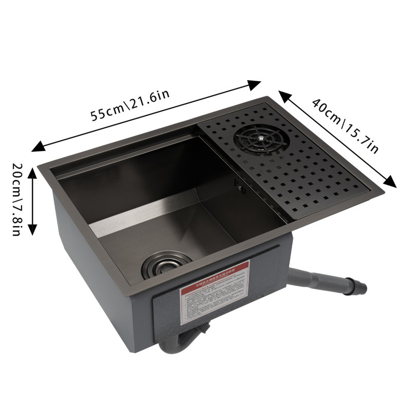 21.6'' L Drop-In Stainless Steel Kitchen Sink with Glass Douche