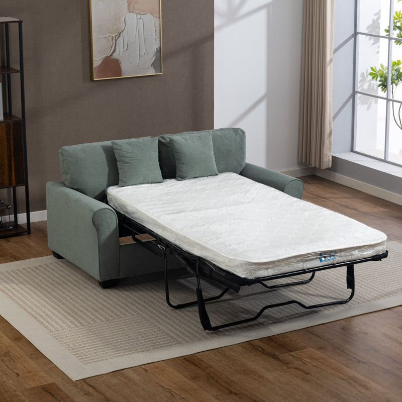 2 Seater Linen Blend Sofa Bed, Green