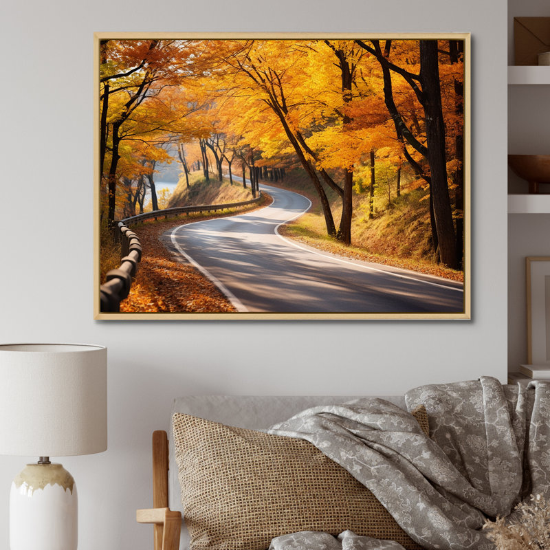 «Golden Road Into The Autumn Forest IV - Road», art mural, Cadre flottant brun, H 12 po x l 20 po x P 1 po