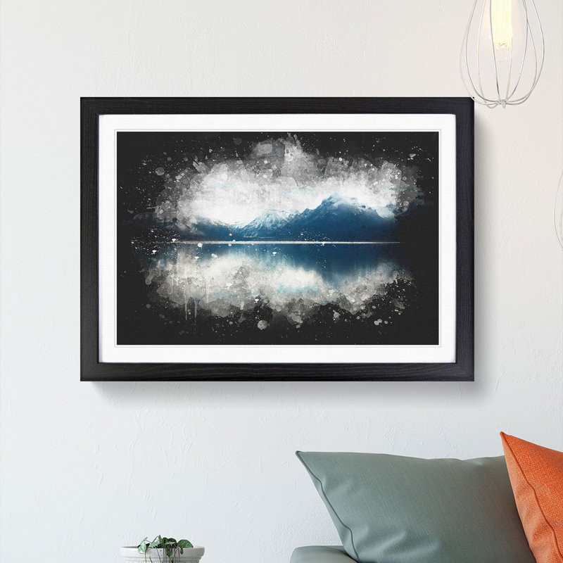 Lake Mcdonald Montana Paint Splash - Picture Frame Graphic Art, Black Framed, 33cm H x 45cm W x 2cm D