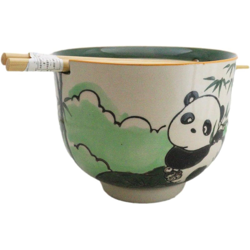 Bamboo Forest Panda Bear Donburi Ramen Bowl With Chopsticks Set