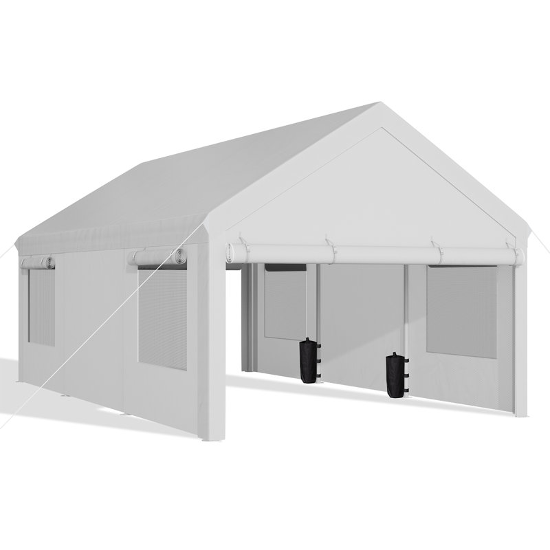 12 Ft. W x 20 Ft. D Carport Heavy Duty Garbage, White