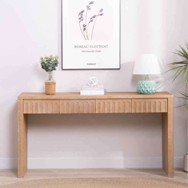 Console moderne à 4 tiroirs - Table d'entrée de 59,2 po en bois naturel
