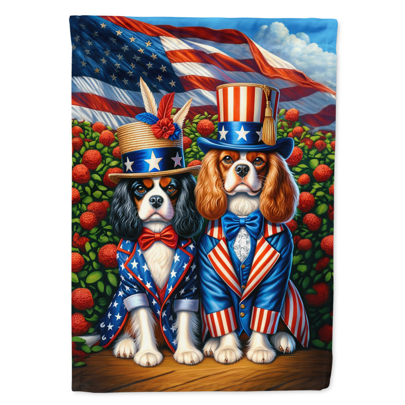 Drapeau «All American House», Épagneul cavalier bleu / rouge