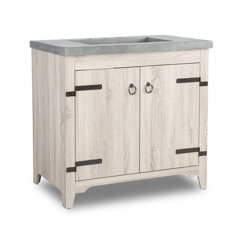 Ensemble de meuble-lavabo simple 36 po Sia, Grain de bois gris clair, Ciment
