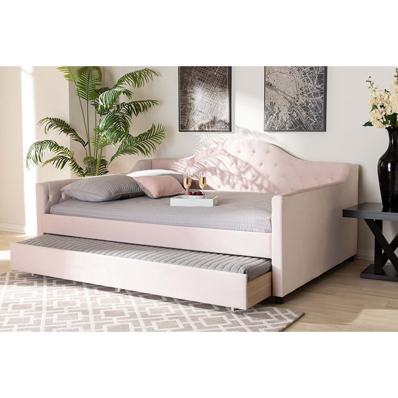 Freya Upholstered Daybed, Full, Light Pink