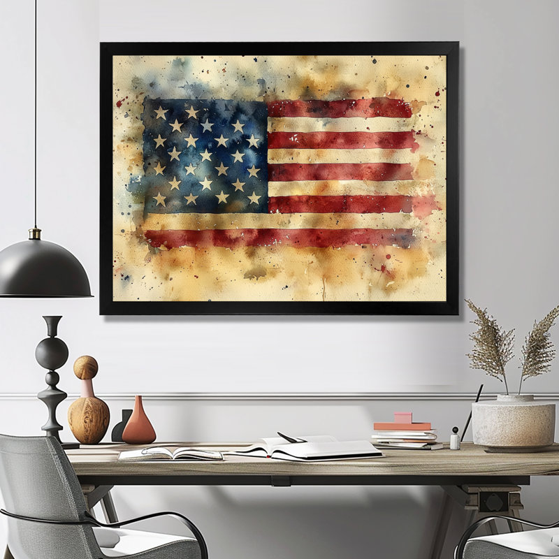 «Molinari Vintage Usa Flag Memories IV», art mural drapeau des États-Unis, Reproduction encadrée d'une seule photo, Noir