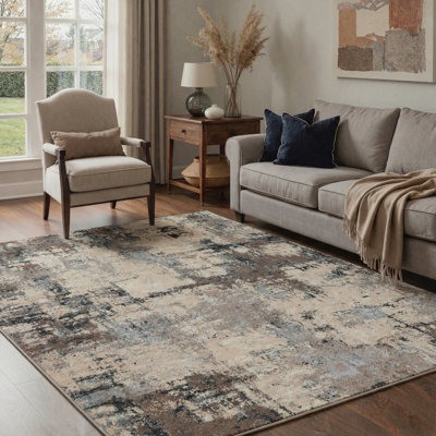 Mignone Kaleido Abstract Machine Washable Taupe Indoor Area Rug With Non-Slip Backing