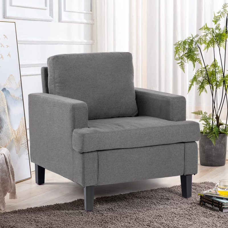 Chaises d'appoint de style Mid-Century, fauteuil en tissu de lin, fauteuils simples rembourrés pour le salon de la chambre à coucher