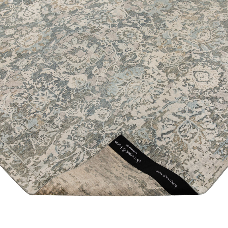 Blue Contemporary Silk Wool Blend Rug, Rectangle 6' x 9'