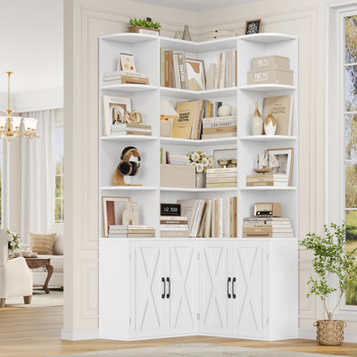 Bibliothèque en coin 73,7 "avec 6 niveaux et 4 portes de rangement