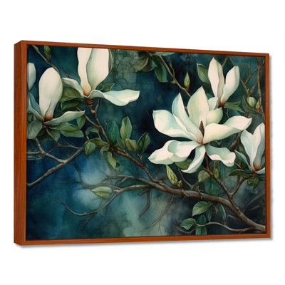 Green White Magnolias Landscape - Floral Wall Art For Living Room