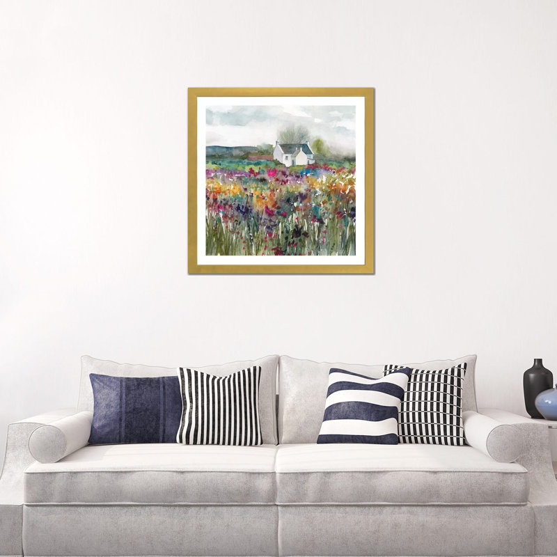 « Wildflower cottage » par Carol Robinson, reproduction d’art, Blanc, H 24 po x l 24 po x p 1 po, Papier encadré doré