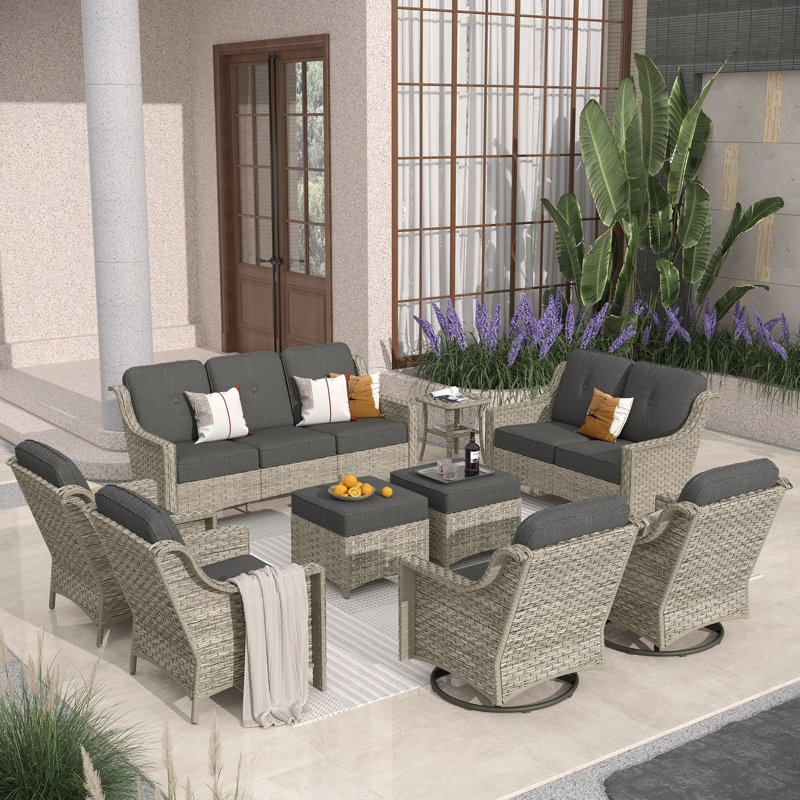 Porretto 9 - Person Patio Conversation Set with Cushions, Black