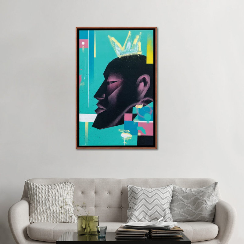 «King» par VCalvento - impression d'art graphique, Toile avec cadre en bois brun classique, H 48 po x l 32 po x P 1,5 po