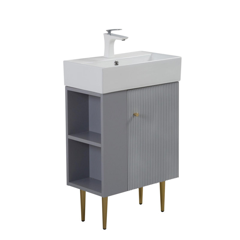 Open-Shelving Bathroom Vanity With Sink, Gray