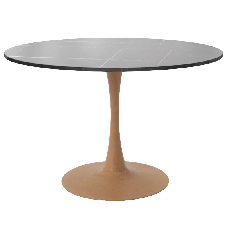 Bristol 40" Round Dining Table With Sintered Stone Top And Steel Pedestal Base For Modern Kitchen And Dining Room, Black