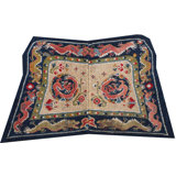 Antique Dragon Design Ivory Chinese Horse Saddle Cover Wool Rug