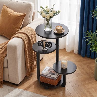 Table d'appoint ronde avec tablettes à 4 niveaux pour le salon et la chambre à coucher