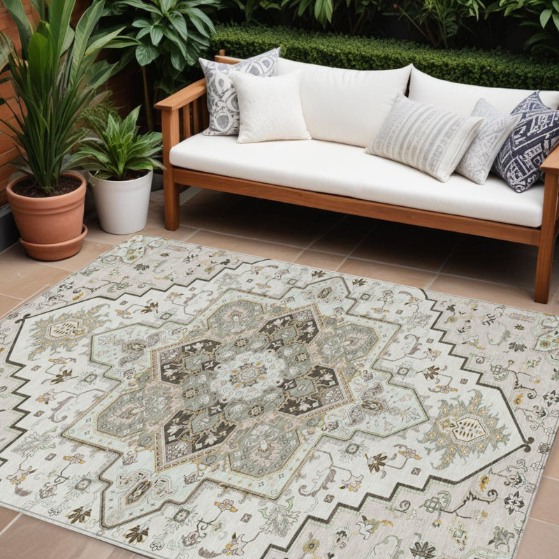 Tapis oriental lavable intérieur ivoire et brun 10 pi x 14 pi