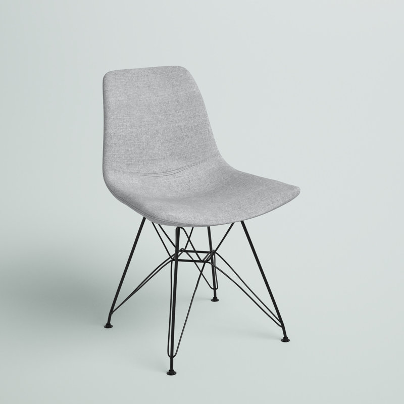 Angeline Contemporary Armless Dining Chair in Polyester Fabric, Poplar Wood, and Black Metal Legs, Gray