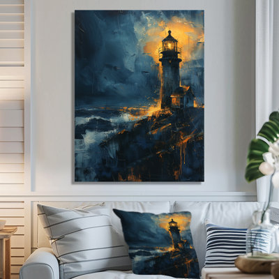 Black Blue Moonlit Winter Lighthouse - Lighthouses Wall Decor