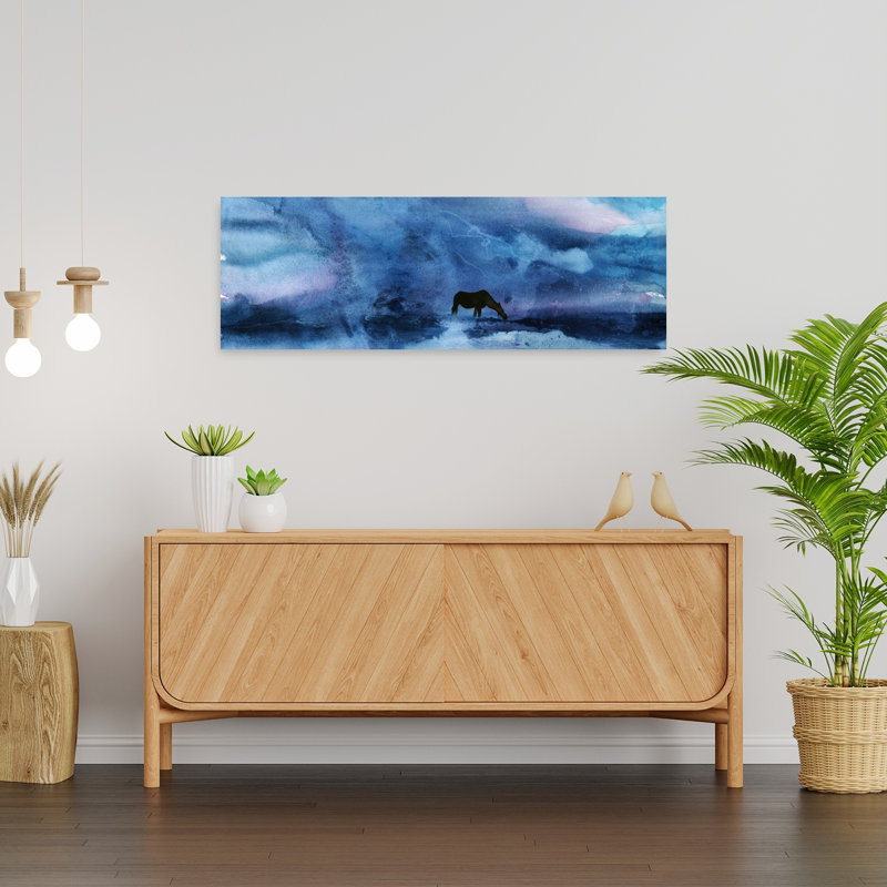 «Blue Horse Twilight Dreamy Ethereal Peaceful Horse Landscape», art mural, H 36 po x l 12 po