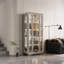 Armoire à vin 35,83 po à double porte vitrée laquée gris clair minimaliste, présentoir à vin rouge avec éclairage à DEL pour le salon