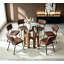 Brown Waxed Faux Leather Dining Chairs Set with Round Glass Dining Table, 4 Padded Upholstered Chairs & Tempered Glass Tabletop, Wood-Tone Base Industrial Dining Room Table Set-809497270