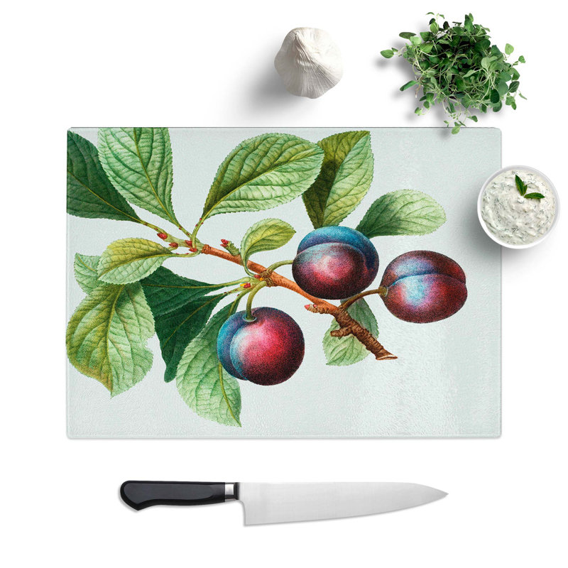 Tempered Glass Ripe Plums by Pierre-Joseph Redoute Chopping Board, 39 cm W x 28.5 cm L