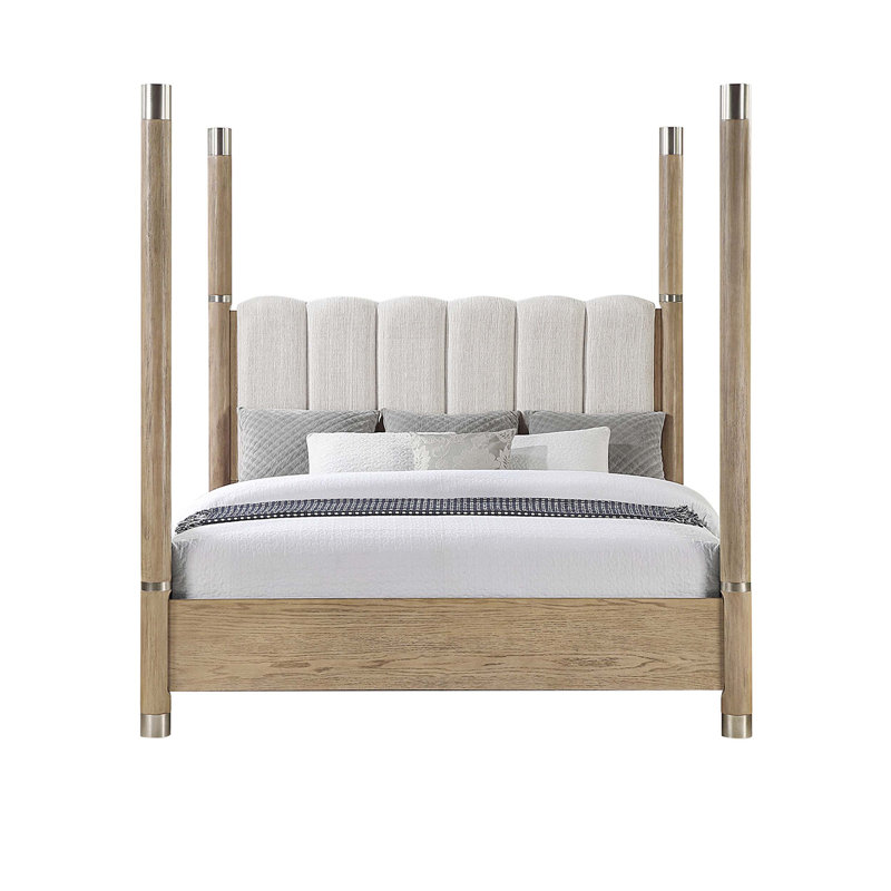 Exquisite Four - Post Bed with Plush Upholstered Headboard and Metal Detailing for a Luxurious and Comfortable Sleep Experience