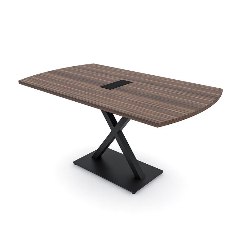 Table de conférence Pavert Arc Unité électrique, Noir mat, H 30 po x l 60 po x P 36 po, Eucalyptus naturel