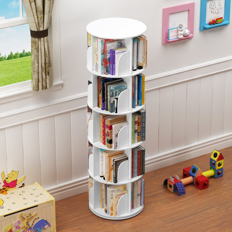 360° Rotating Stackable Shelves Bookshelf Organizer, (5 Shelves) 63'' H x 18.1'' W x 18.1'' D, White