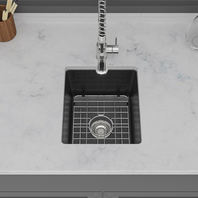 Quartz Kitchen Sink - 14.82" X 17.55" X 8.38" Black Granite Composite Undermount Single Bowl Kitchen Sink, Black