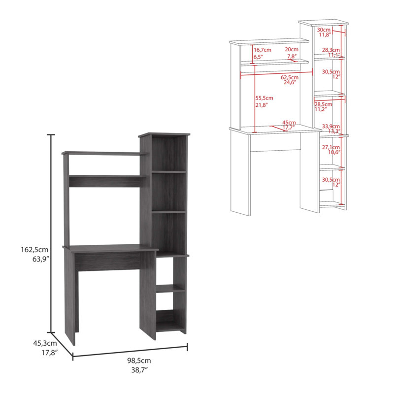 Bureau d'écriture Versalles, Gris, H 17,8 po x l 17,8 po x P 38,7 po