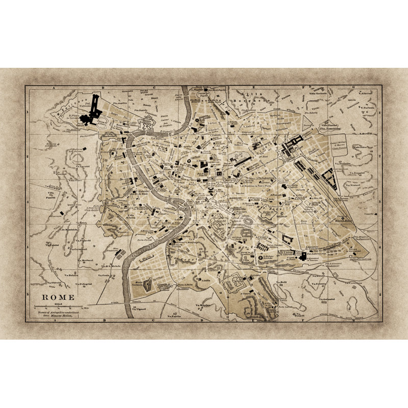 Map Rome - Wrapped Canvas Art Prints, 51cm H x 76cm W