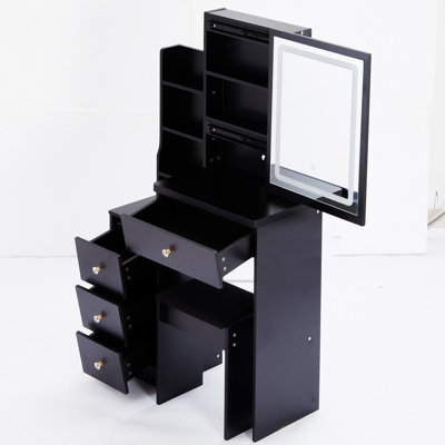 29.2" Small Size Left Bedside Cabinet Vanity Table + Cushioned Stool