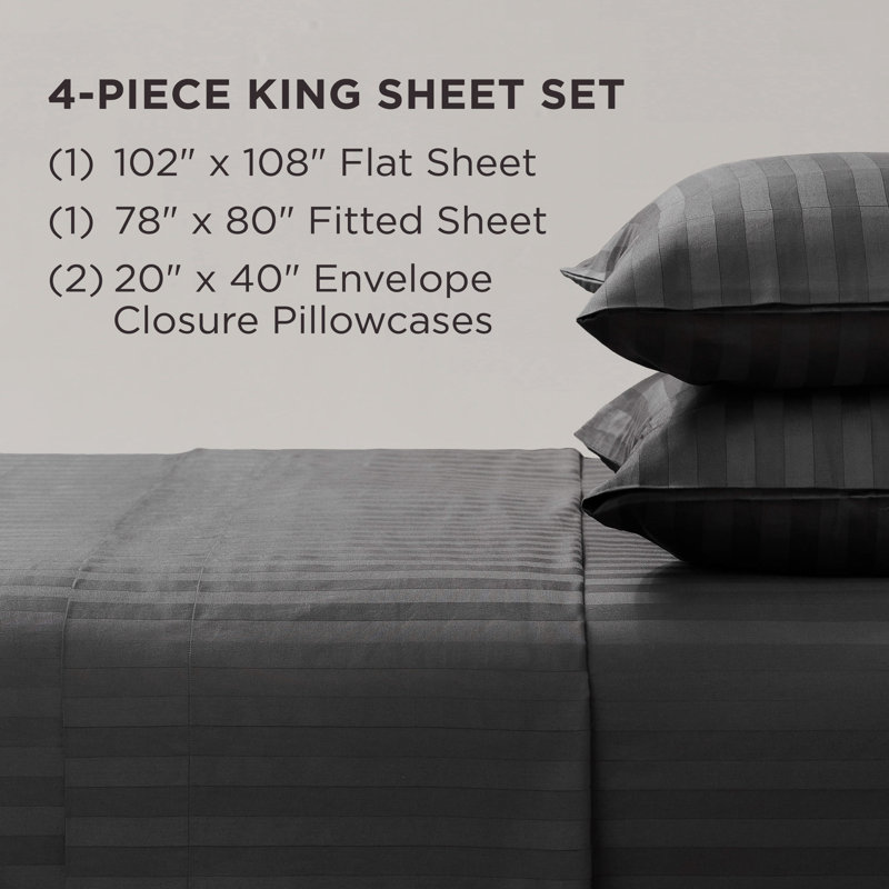 The Sheet Lab Regal Dreams Sheet Sets, King Sheet Set with 2 Pillowcases, Black