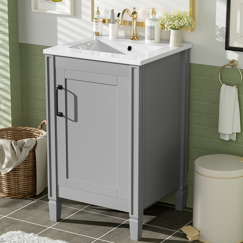 20" Single Bathroom Vanity With Ceramic Sink, Gray