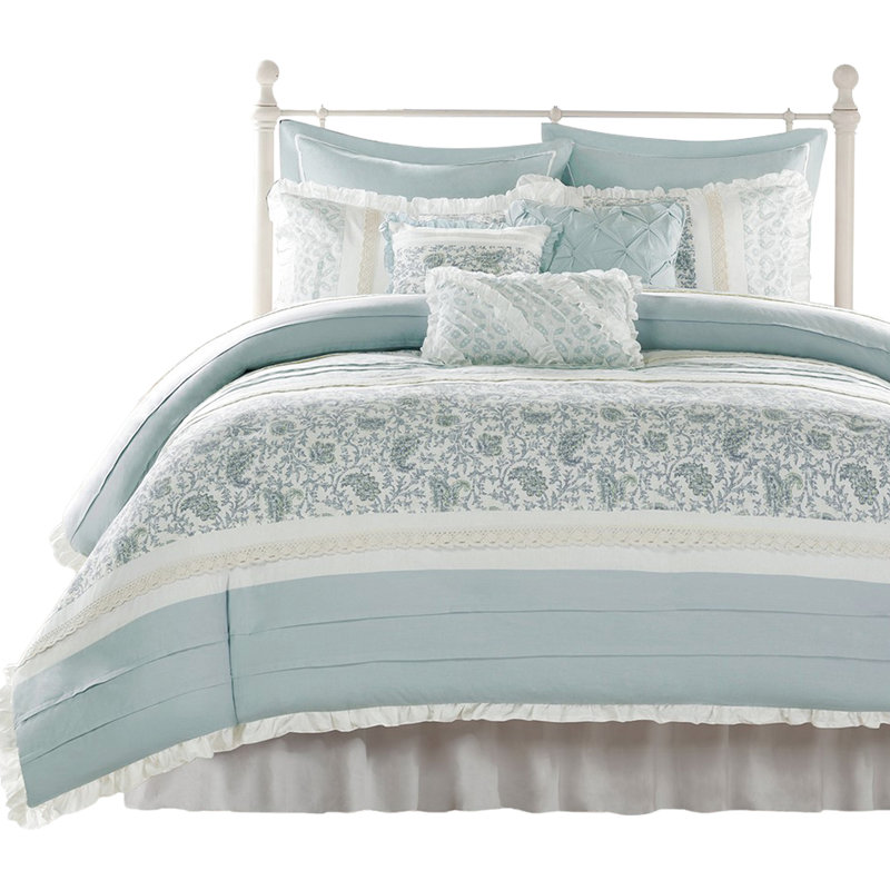 Housse de couette en coton 9 pièces pour lit très grand 9 pièces avec détails ruché et dentelle pour un style charmant