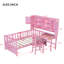 Lit simple multifonctionnel avec bureau pratique, chaise gracieuse et bibliothèque de tête de lit, rose adaptable-205700569