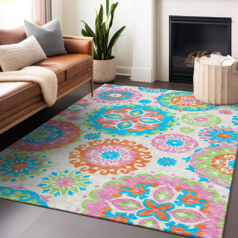 Premium Machine Washable Prisco White Rug, Rectangle 9' x 12'